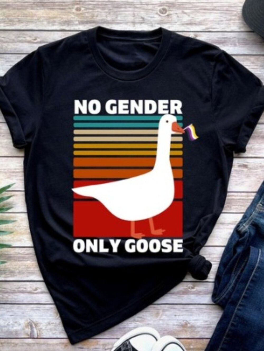 No Gender Only Goose T-shirt, Funny Nonbinary Flag Gift, Subtle LGBTQ Pride Mont